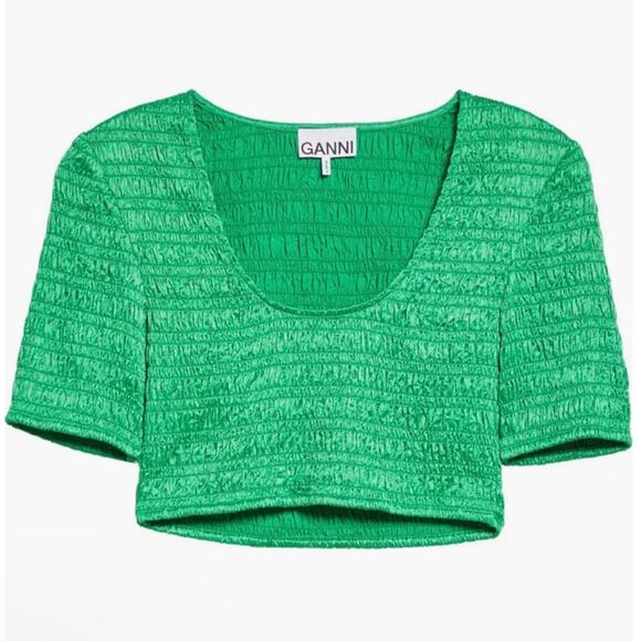 Ganni Smock Satin Crop Blouse Size XS - Picture 4 of 12